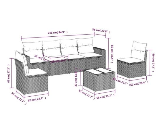 vidaXL 7-częściowy zestaw wypoczynkowy do ogrodu, z poduszkami, szary Dārza mēbeļu komplekti