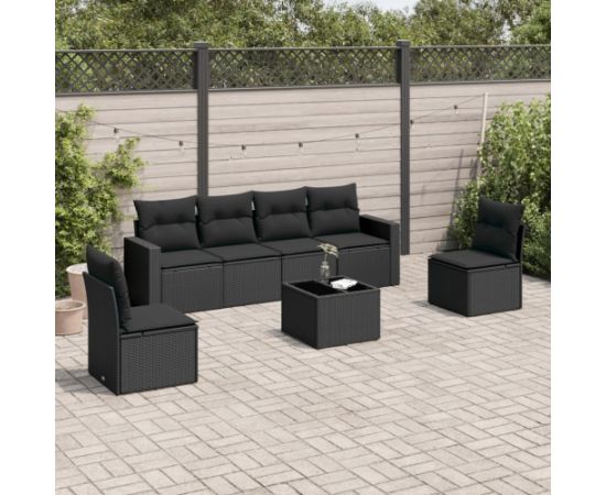 vidaXL 7-częściowy zestaw wypoczynkowy do ogrodu, z poduszkami, czarny Dārza mēbeļu komplekti