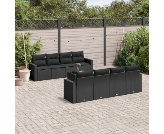 vidaXL 9-częściowy zestaw wypoczynkowy do ogrodu, z poduszkami, czarny Dārza mēbeļu komplekti