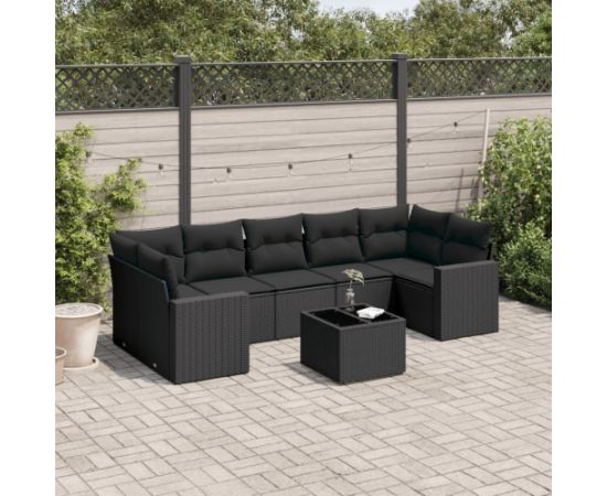 vidaXL 8-częściowy zestaw wypoczynkowy do ogrodu, z poduszkami, czarny Dārza mēbeļu komplekti