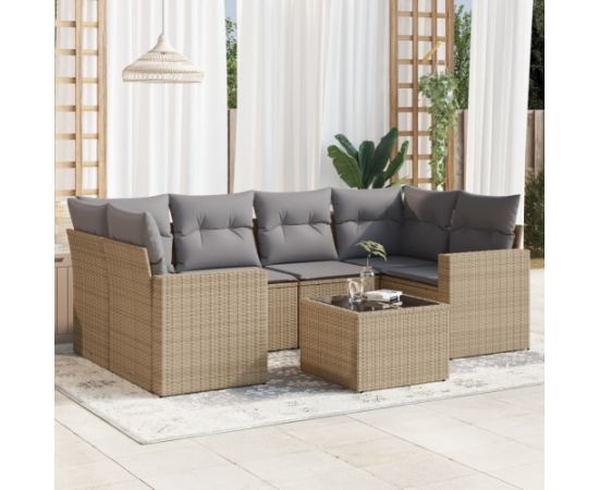 vidaXL 7-częściowy zestaw wypoczynkowy do ogrodu, z poduszkami, beżowy Dārza mēbeļu komplekti