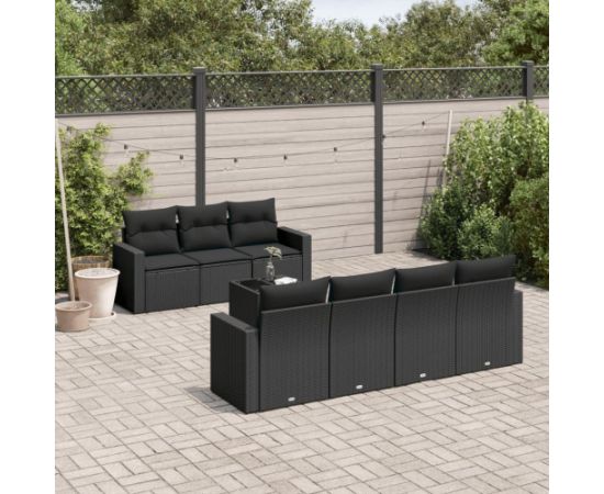 vidaXL 8-częściowy zestaw wypoczynkowy do ogrodu, z poduszkami, czarny Dārza mēbeļu komplekti