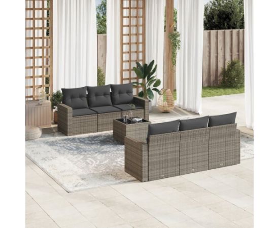 vidaXL 7-częściowy zestaw wypoczynkowy do ogrodu, z poduszkami, szary Dārza mēbeļu komplekti