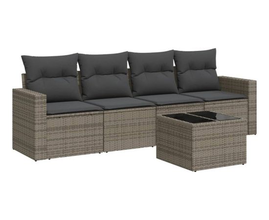 vidaXL 5-częściowy zestaw wypoczynkowy do ogrodu, poduszki, szary rattan PE Dārza mēbeļu komplekti