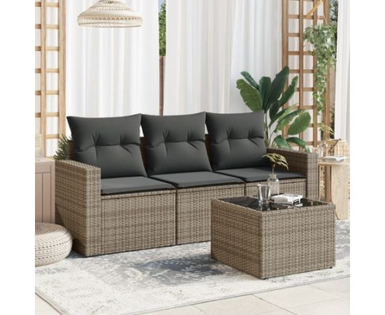 vidaXL 4-częściowy zestaw wypoczynkowy do ogrodu, poduszki, szary, rattan PE Dārza mēbeļu komplekti