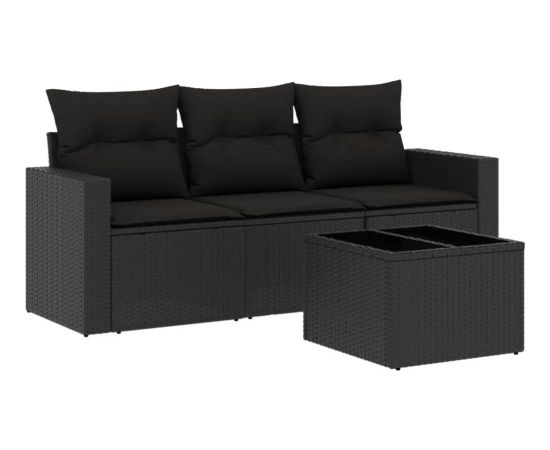 vidaXL 4-częściowy zestaw wypoczynkowy do ogrodu, poduszki, czarny rattan PE Dārza mēbeļu komplekti