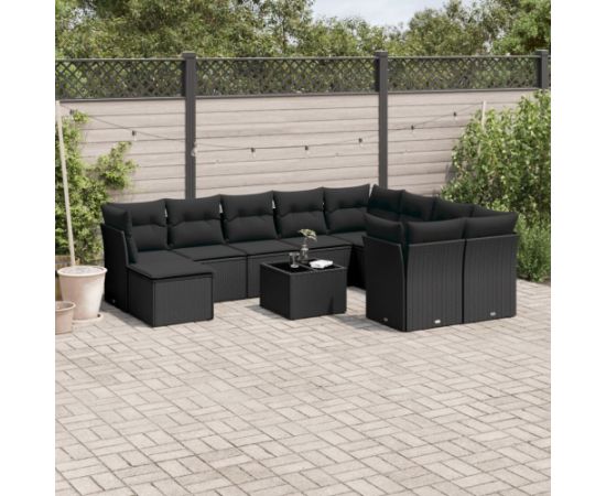vidaXL 11-częściowy zestaw wypoczynkowy do ogrodu, poduszki czarny rattan PE Dārza mēbeļu komplekti