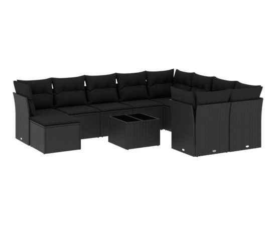 vidaXL 11-częściowy zestaw wypoczynkowy do ogrodu, poduszki czarny rattan PE Dārza mēbeļu komplekti