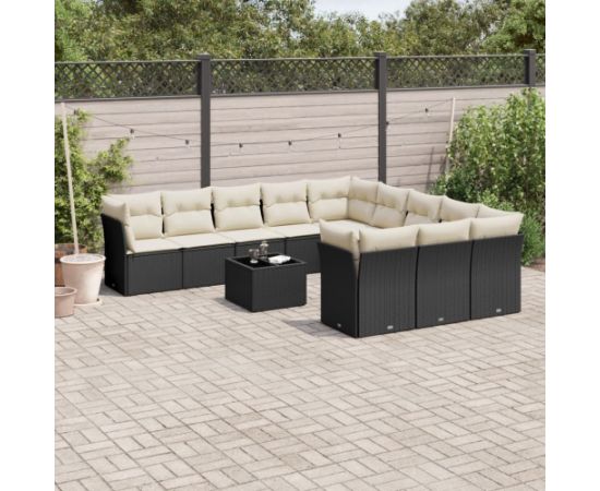 vidaXL 12-częściowy zestaw mebli do ogrodu, z poduszkami, czarny, polirattan Dārza mēbeļu komplekti