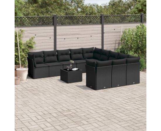 vidaXL 12-częściowy zestaw mebli do ogrodu, z poduszkami, czarny, polirattan Dārza mēbeļu komplekti