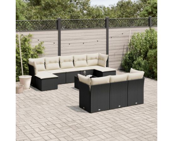 vidaXL 11-częściowy zestaw wypoczynkowy do ogrodu, poduszki czarny rattan PE Dārza mēbeļu komplekti