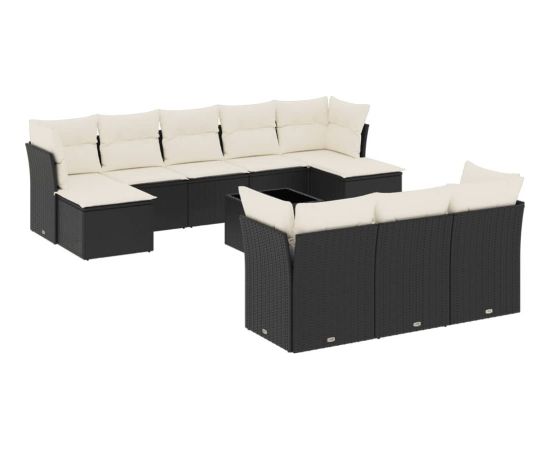 vidaXL 11-częściowy zestaw wypoczynkowy do ogrodu, poduszki czarny rattan PE Dārza mēbeļu komplekti