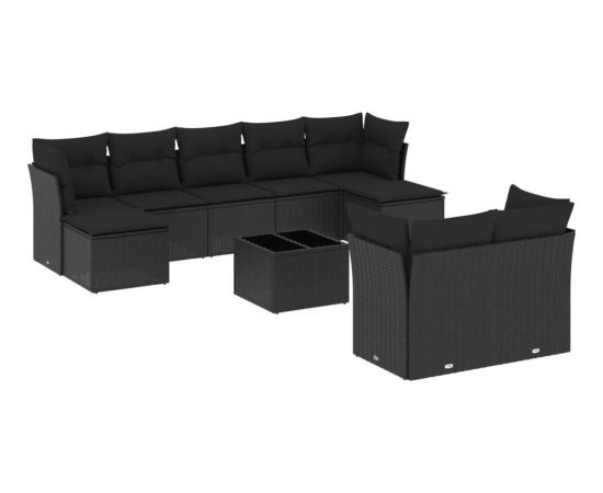 vidaXL 10-częściowy zestaw wypoczynkowy do ogrodu, poduszki czarny rattan PE Dārza mēbeļu komplekti