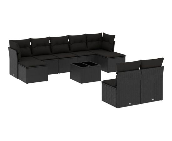 vidaXL 10-częściowy zestaw wypoczynkowy do ogrodu, poduszki czarny rattan PE Dārza mēbeļu komplekti
