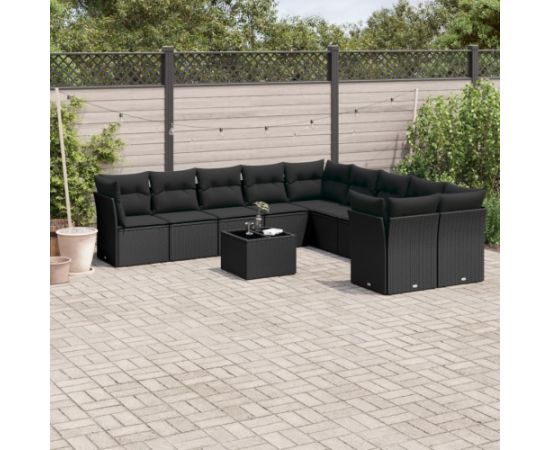 vidaXL 11-częściowy zestaw wypoczynkowy do ogrodu, poduszki czarny rattan PE Dārza mēbeļu komplekti