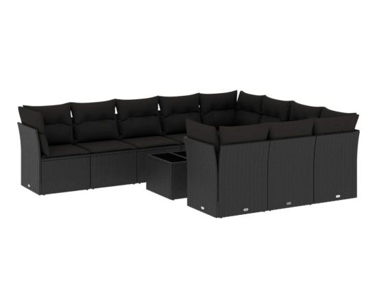 vidaXL 11-częściowy zestaw wypoczynkowy do ogrodu, poduszki czarny rattan PE Dārza mēbeļu komplekti
