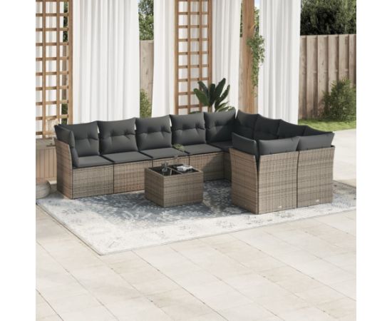 vidaXL 10-częściowy zestaw wypoczynkowy do ogrodu, z poduszkami, szary Dārza mēbeļu komplekti