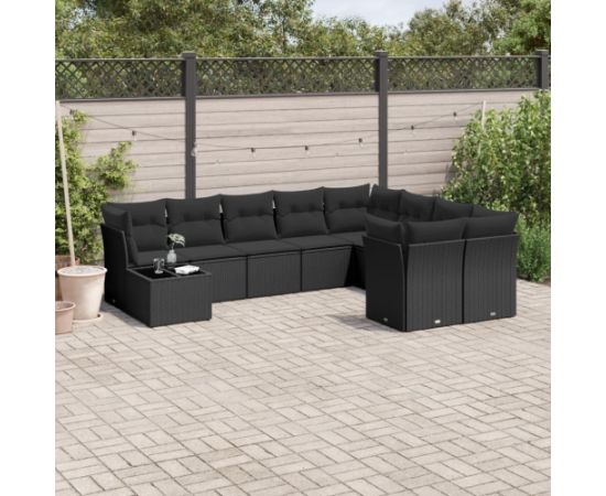 vidaXL 10-częściowy zestaw wypoczynkowy do ogrodu, poduszki czarny rattan PE Dārza mēbeļu komplekti