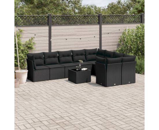 vidaXL 10-częściowy zestaw wypoczynkowy do ogrodu, poduszki czarny rattan PE Dārza mēbeļu komplekti