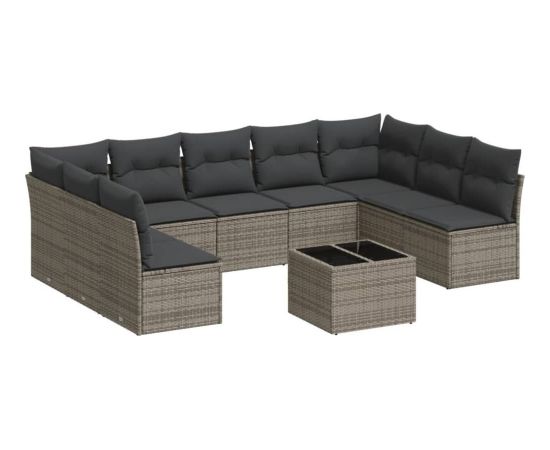 vidaXL 10-częściowy zestaw wypoczynkowy do ogrodu, z poduszkami, szary Dārza mēbeļu komplekti