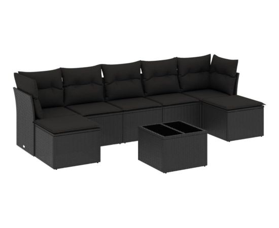 vidaXL 8-częściowy zestaw wypoczynkowy do ogrodu, z poduszkami, czarny Dārza mēbeļu komplekti