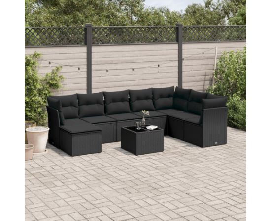 vidaXL 9-częściowy zestaw wypoczynkowy do ogrodu, z poduszkami, czarny Dārza mēbeļu komplekti