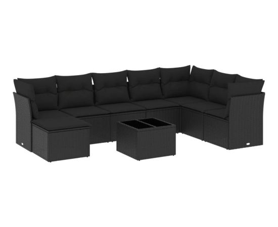 vidaXL 9-częściowy zestaw wypoczynkowy do ogrodu, z poduszkami, czarny Dārza mēbeļu komplekti