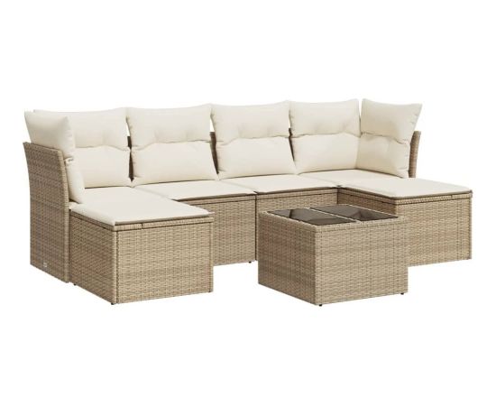 vidaXL 7-częściowy zestaw wypoczynkowy do ogrodu, z poduszkami, beżowy Dārza mēbeļu komplekti