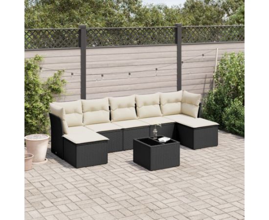 vidaXL 8-częściowy zestaw wypoczynkowy do ogrodu, z poduszkami, czarny Dārza mēbeļu komplekti