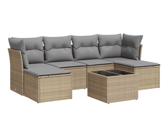 vidaXL 7-częściowy zestaw wypoczynkowy do ogrodu, z poduszkami, beżowy Dārza mēbeļu komplekti