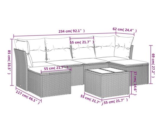vidaXL 7-częściowy zestaw wypoczynkowy do ogrodu, z poduszkami, beżowy Dārza mēbeļu komplekti