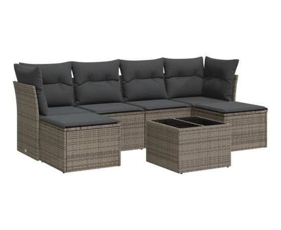 vidaXL 7-częściowy zestaw wypoczynkowy do ogrodu, z poduszkami, szary Dārza mēbeļu komplekti