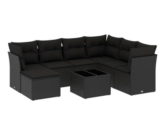 vidaXL 8-częściowy zestaw wypoczynkowy do ogrodu, z poduszkami, czarny Dārza mēbeļu komplekti