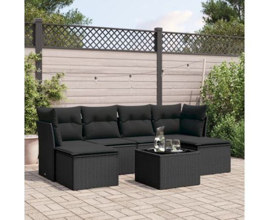 vidaXL 7-częściowy zestaw wypoczynkowy do ogrodu, z poduszkami, czarny Dārza mēbeļu komplekti