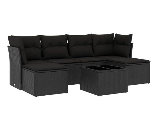 vidaXL 7-częściowy zestaw wypoczynkowy do ogrodu, z poduszkami, czarny Dārza mēbeļu komplekti