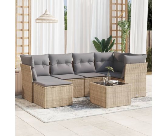 vidaXL 7-częściowy zestaw wypoczynkowy do ogrodu, z poduszkami, beżowy Dārza mēbeļu komplekti