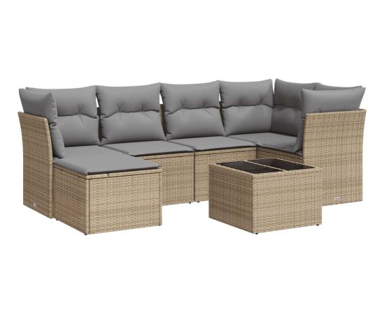 vidaXL 7-częściowy zestaw wypoczynkowy do ogrodu, z poduszkami, beżowy Dārza mēbeļu komplekti