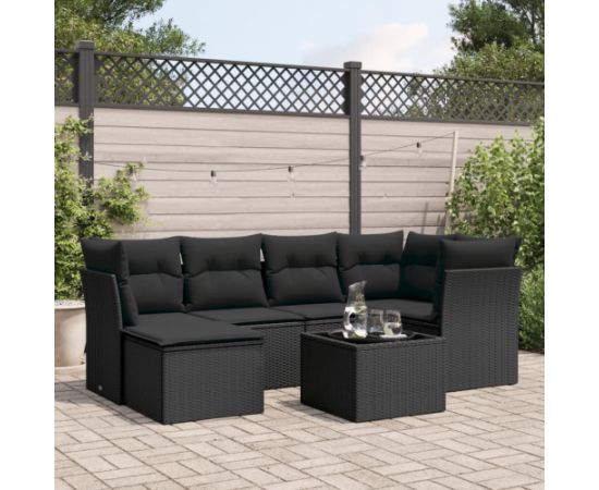 vidaXL 7-częściowy zestaw wypoczynkowy do ogrodu, z poduszkami, czarny Dārza mēbeļu komplekti