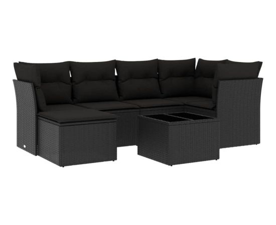 vidaXL 7-częściowy zestaw wypoczynkowy do ogrodu, z poduszkami, czarny Dārza mēbeļu komplekti