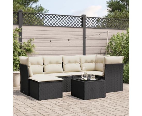 vidaXL 7-częściowy zestaw wypoczynkowy do ogrodu, z poduszkami, czarny Dārza mēbeļu komplekti