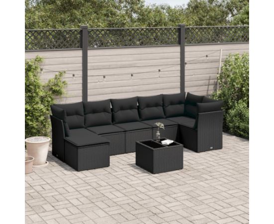vidaXL 8-częściowy zestaw wypoczynkowy do ogrodu, z poduszkami, czarny Dārza mēbeļu komplekti