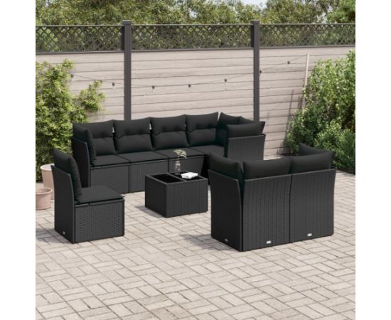 vidaXL 9-częściowy zestaw wypoczynkowy do ogrodu, z poduszkami, czarny Dārza mēbeļu komplekti