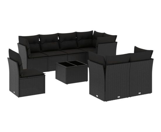 vidaXL 9-częściowy zestaw wypoczynkowy do ogrodu, z poduszkami, czarny Dārza mēbeļu komplekti