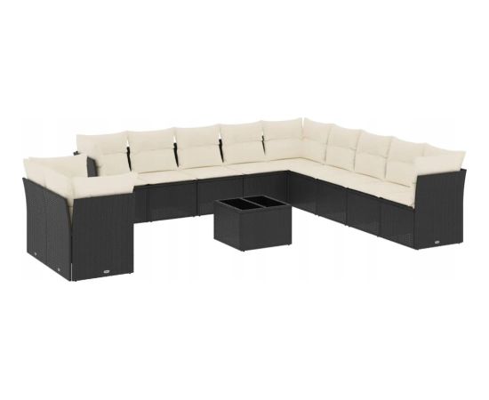 vidaXL 12-częściowy zestaw mebli do ogrodu, z poduszkami, czarny, polirattan Dārza mēbeļu komplekti