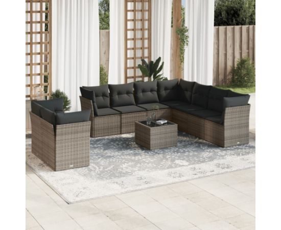 vidaXL 10-częściowy zestaw wypoczynkowy do ogrodu, z poduszkami, szary Dārza mēbeļu komplekti