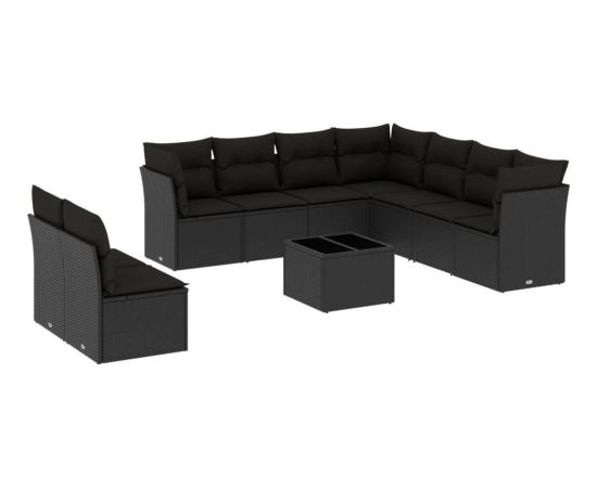 vidaXL 10-częściowy zestaw wypoczynkowy do ogrodu, poduszki czarny rattan PE Dārza mēbeļu komplekti