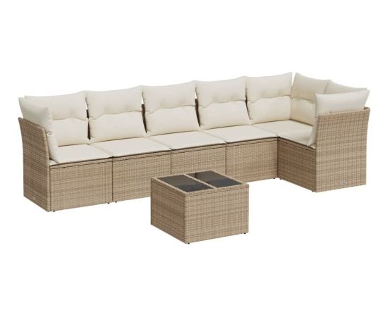 vidaXL 7-częściowy zestaw wypoczynkowy do ogrodu, z poduszkami, beżowy Dārza mēbeļu komplekti