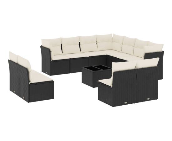 vidaXL 12-częściowy zestaw mebli do ogrodu, z poduszkami, czarny, polirattan Dārza mēbeļu komplekti