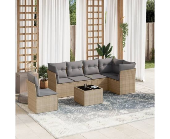 vidaXL 7-częściowy zestaw wypoczynkowy do ogrodu, z poduszkami, beżowy Dārza mēbeļu komplekti