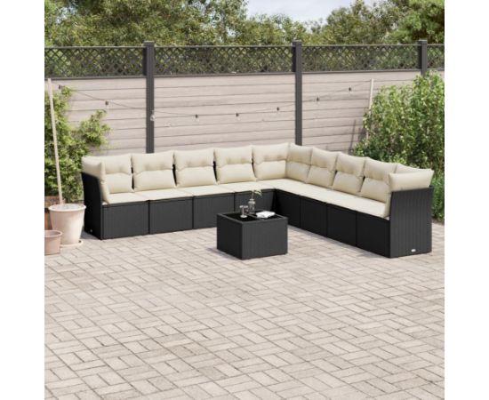 vidaXL 10-częściowy zestaw wypoczynkowy do ogrodu, poduszki czarny rattan PE Dārza mēbeļu komplekti